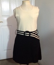 Alice + Olivia Sweater Dress Merino Wool Off White & Navy blue