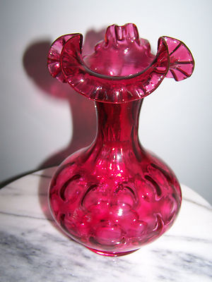 Vintage Fenton Cranberry Coin Dot Large Ruffled Vase - Beautiful! - G17 ...