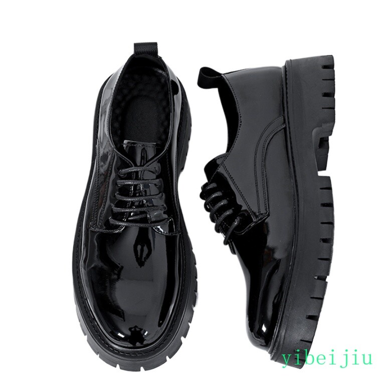 Zapatos de vestir de cóctel con plataforma de charol brillante para hombre suela gruesa ancha