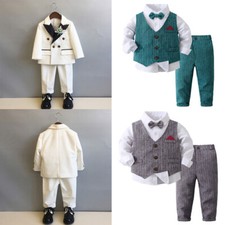 Baby Boys Gentleman Tuxedo Suit Double-Breasted Blazer with Corsage Bow Pants