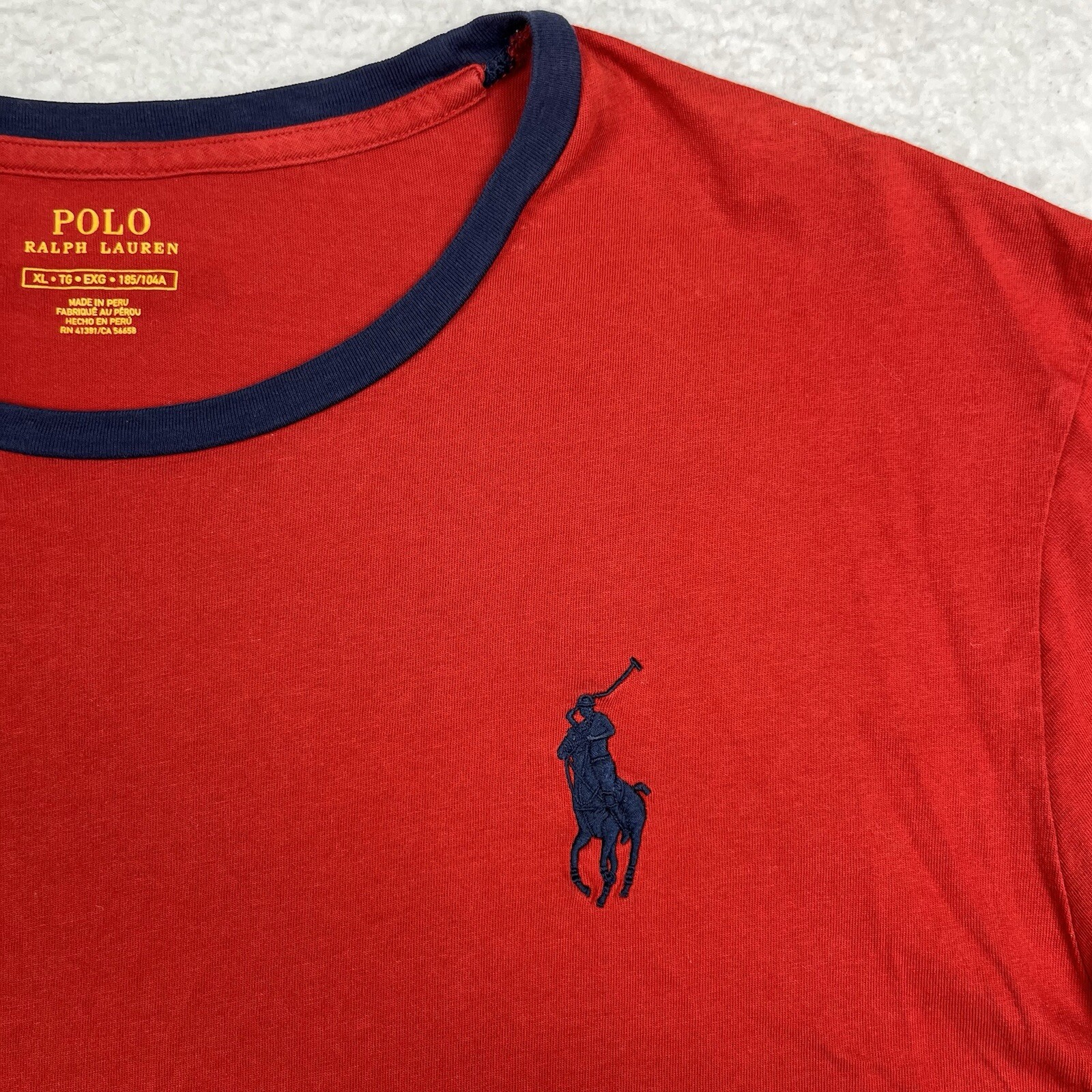 Polo Ralph Lauren T Shirt Uomo XL Rosso Blu Espana Spagna Pony T shirt girocollo