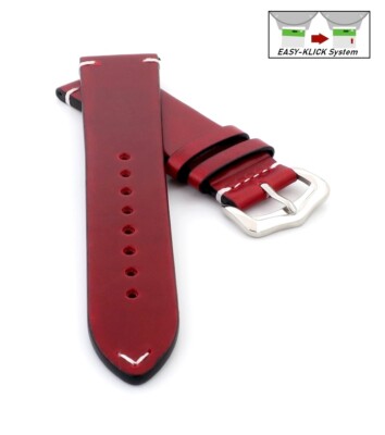 Easy-Klick Premium Wachs-Leder Uhrenarmband Modell Petros rot 21 mm