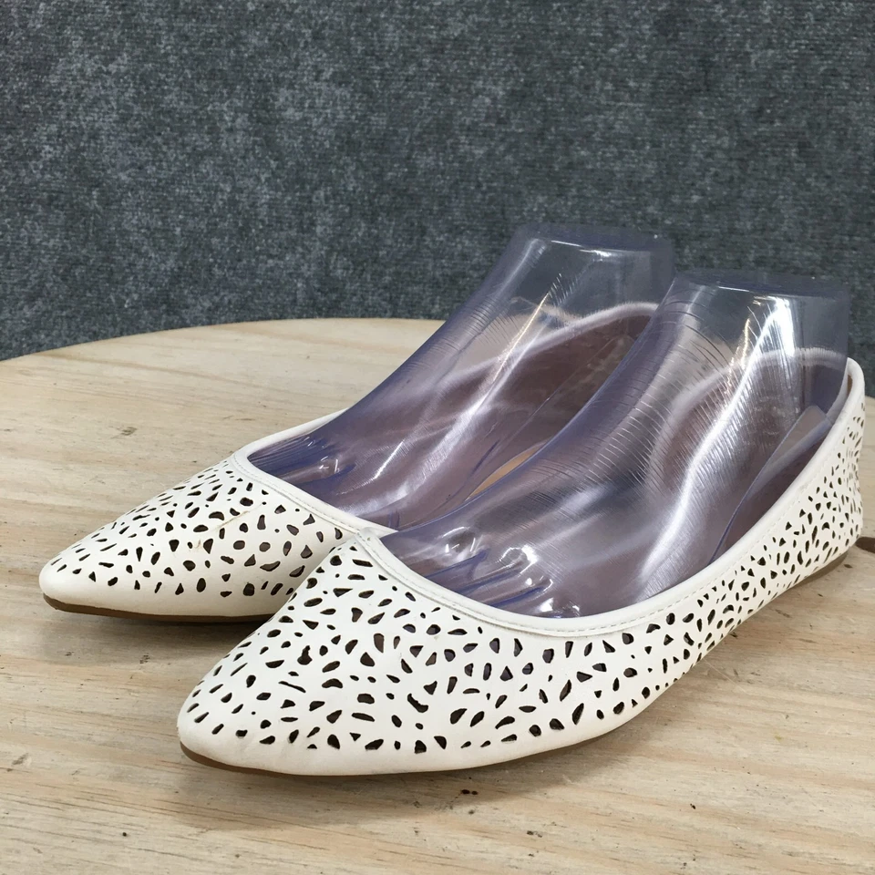 APT9 Shoes Womens 9.5 M Satisfy Flats White Faux Leather Pointed Toe Perforated - Image 4 of 4