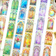 Retro Stained Glass Windows PET Masking Tape Journals Card Scrapbooking Stickers