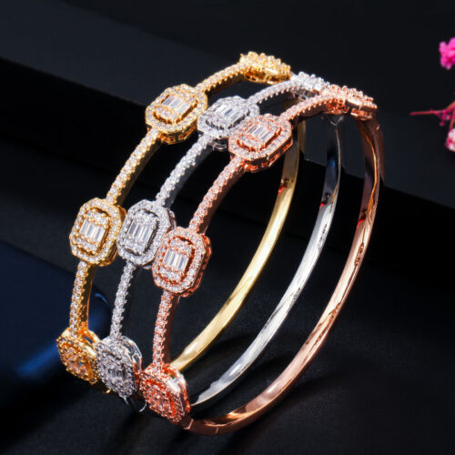 Silver Plated CZ Big Stackable Statement White Open Cuff Bangle Women Wedding - Picture 7 of 15
