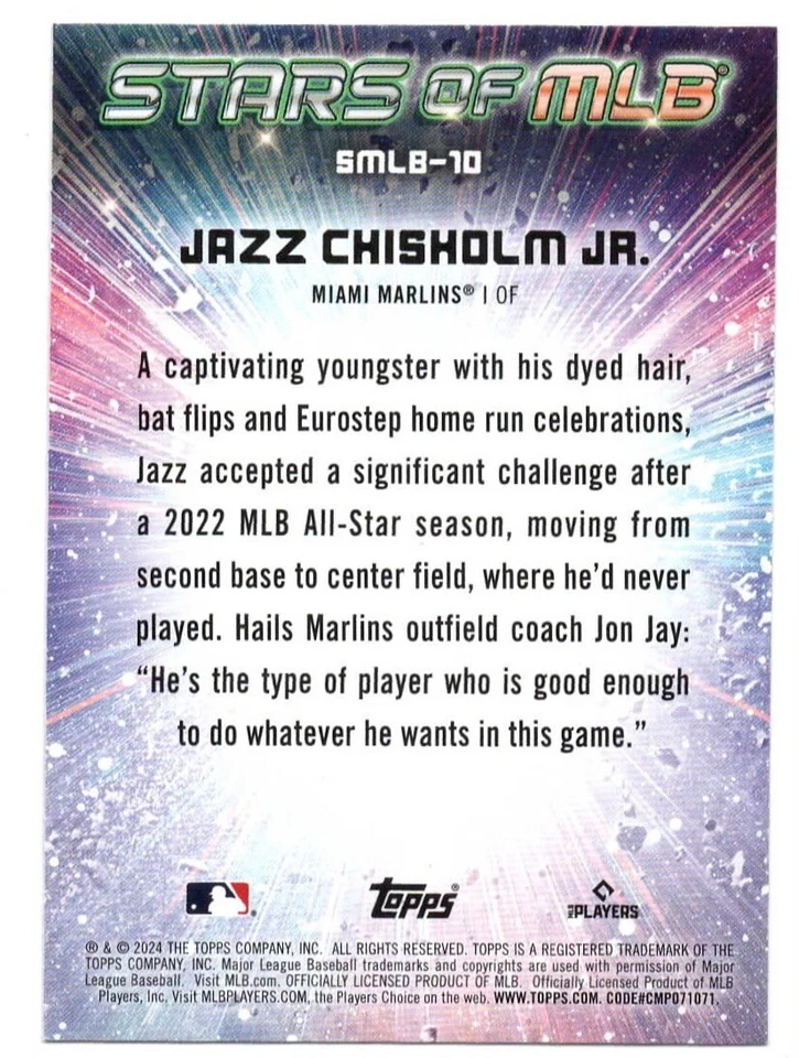 2024 Topps Series 1 Jazz Chisholm Jr. Stars of MLB | SMLB-10 NM/MT - Image 2 of 2
