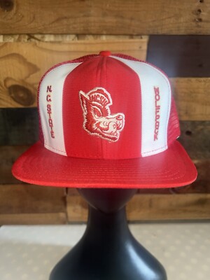 Vintage North Carolina State Wolfpack NCAA Red Snapback Hat AJD Lucky Stripes