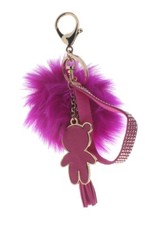 Cute Key Chain Fob Phone Purse Charm Teddy Bear Puff Tassel Gold Tone Accents