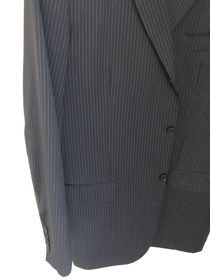 Blazer Isaia Hecho en Italia Para Hombres Azul Marino Negro Rayas Super 120s Lana 48L Foto 3 de 4