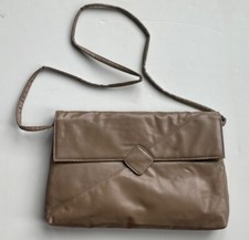 VTG Purse Bag Clutch Fold Over Flap Faux Leather Snakeskin Accent Tan Brown