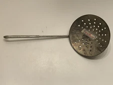 Vintage Arnold Tackle Co. Ice Fishing Metal Skimmer Ladle Strainer Scoop - 12"