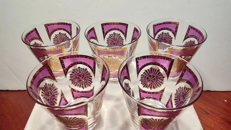 Set of 5 Culver Amethyst Sunburst 3 1/2" Tall Whiskey Glasses - Image 2 of 4