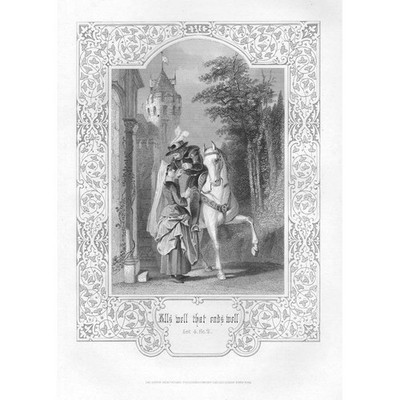 WILLIAM SHAKESPEARE Alles gut, was gut endet Akt 4 Szene 2 - antiker Druck um 1870