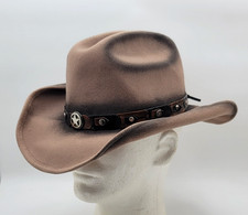 Vtg Bullhide Shapeable Cowboy/Cowgirl Beige Black Wool Felt Hat w/Leather Trim