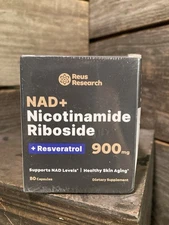 New! Reus Research NAD+ Nicotinamide Riboside 900mg W/ Resveratrol 80 Caps 12/26
