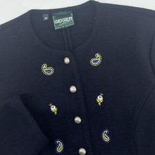 Geiger Collections Jacket Womens 38 Medium Navy Boiled Wool Embroidered Austria