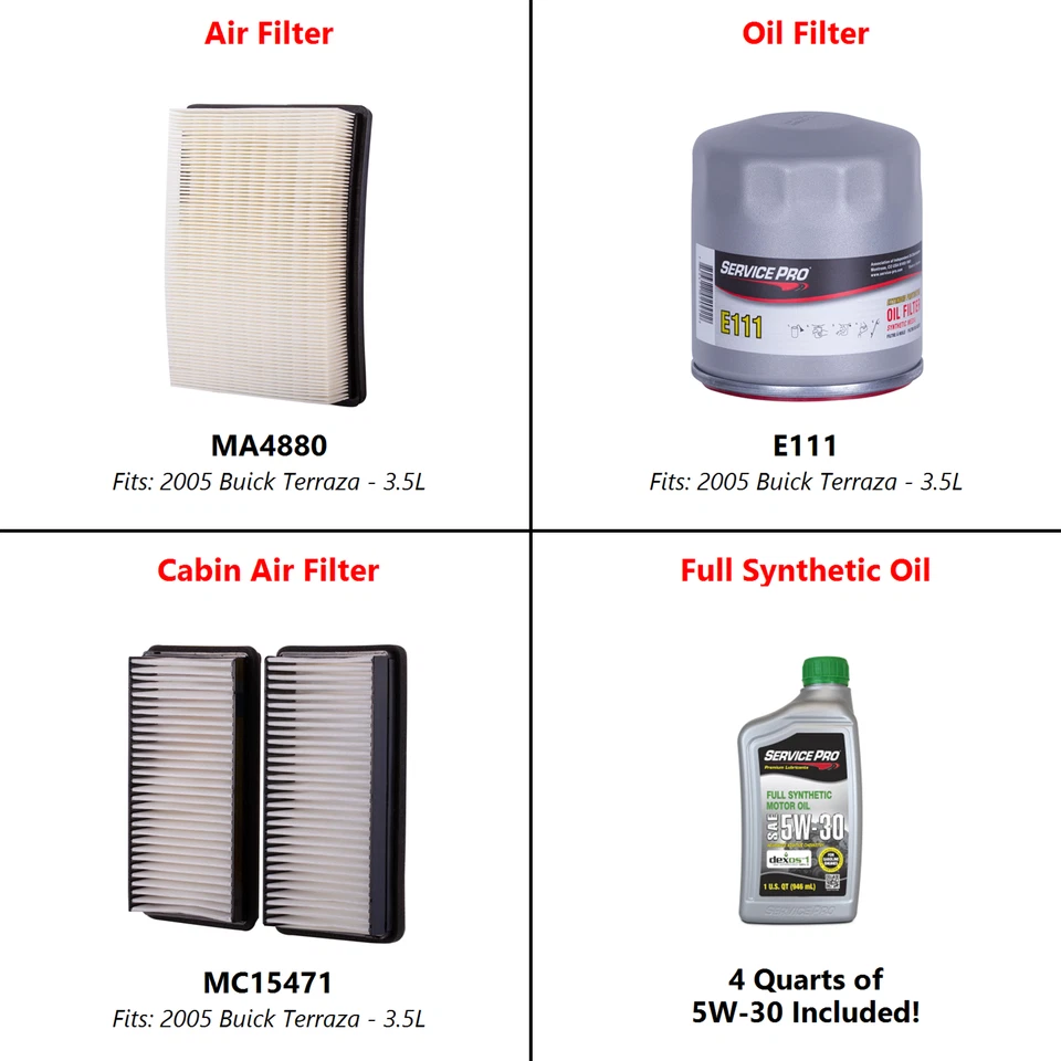 Fits: 2005 Buick Terraza 3.5L Complete Cabin, Air & Oil Filter Kit (5W-30) - Image 2 of 4