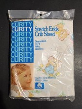 Vintage 70s Curity Stretch Ends Crib Sheet Baby Koala Bears Flowers White 28x52