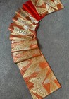 Luxury Japanese Kimono Fabric pure Silk Sash Belt,Orange x Gold Gold Thread  — photo 1