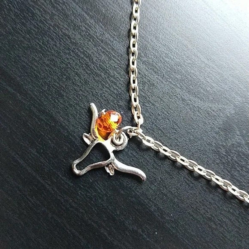 Longhorn Bull orange bead silver chain anklet 10