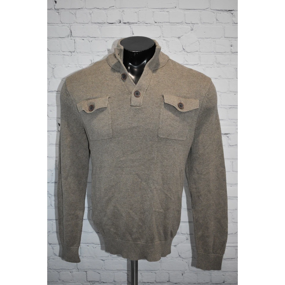 Suéter Henley masculino tamanho grande pulôver algodão bronzeado bolsos frontais Banana Republic - Imagem 2 de 4