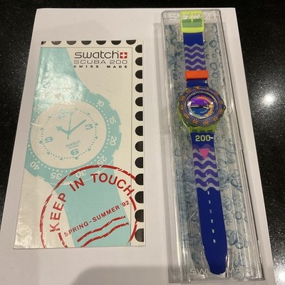 1992 Swatch Scuba 200 SDJ100  Coming Tide   Watch-New + RARE 1992 scuba brochure