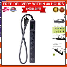 Space-Saving Black Surge Protector with 6 Outlets and Circuit Breaker for Safety