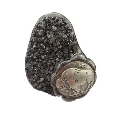 NWT Jade Gypsy Black Rock Adjustable Ring Funky Artsy Silver Buffalo Button