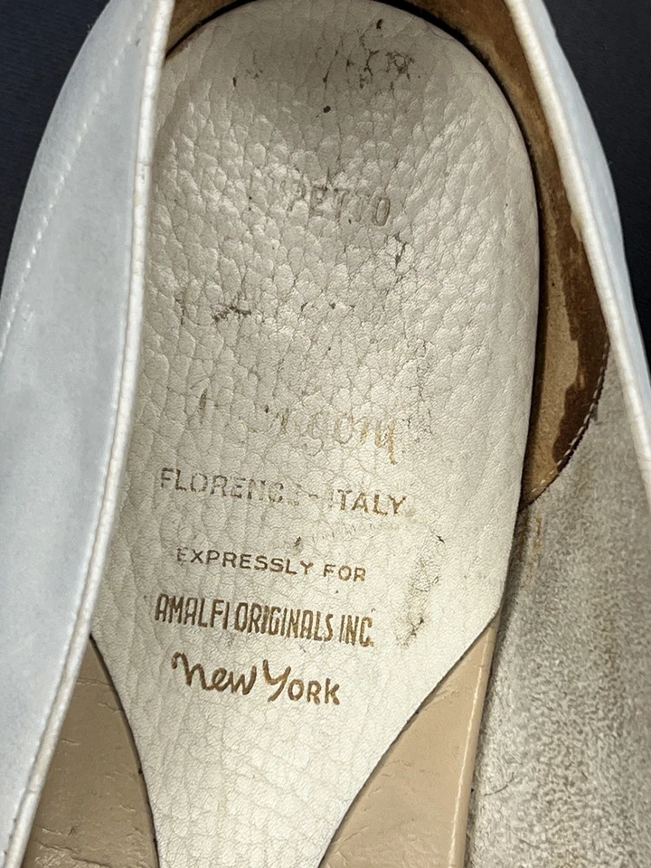 Zapatos Italianos Artesanales De Colección 7.5 Amalfi Originales Mocasines Cuero Blanco Hebilla Foto 3 de 4
