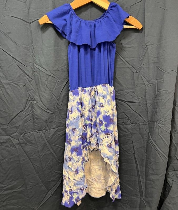 Just Kids Girls 14 Blue/White Floral Off-Shoulder Ruffle Jumpsuit Polyester