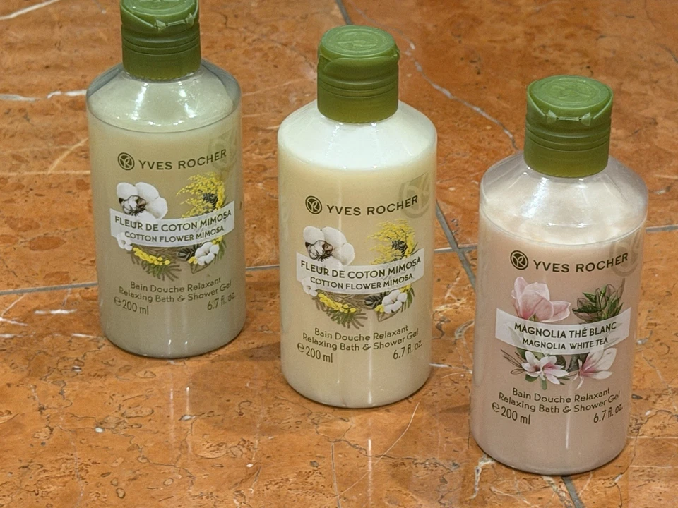 YVES ROCHER COTTON FLOWER MIMOSA MAGNOLIA GEL DOCCIA 6,7 OZ 200 ml EA LOTTO 3 NUOVO - Immagine 3 di 4