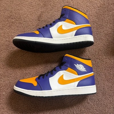 Air Jordan 1 Mid Sneakers Men's 10.5 Lakers Yellow Purple Classic New Authentic
