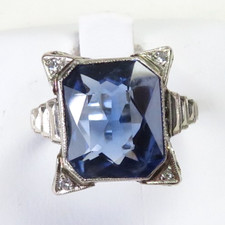 Antique Art Deco 1920's Synthetic Sapphire 13KW Filigree Ring Size 6 UK-L1/2