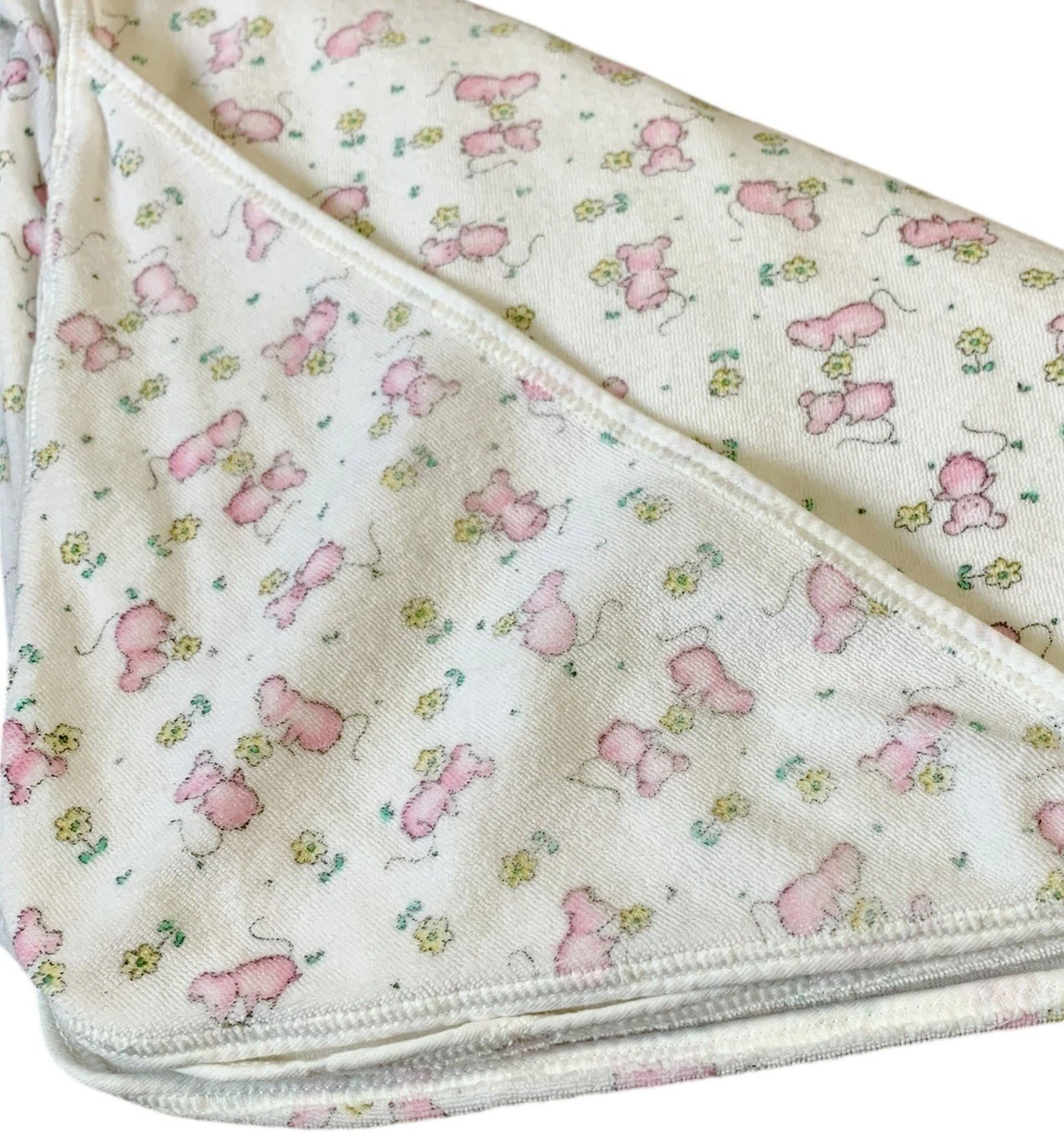 Vintage Carter's Mice Hooded Terry Cloth Towel Floral Mouse 35” X 31” -Rare