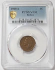 1909 S INDIAN HEAD CENT 1C COIN PCGS VERY FINE 30 VF