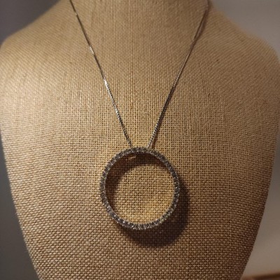 Großer Kreis Kristall Anhänger Halskette 17 Zoll Sterlingsilber Box Kette Heiligenschein