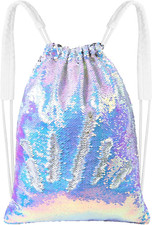 Sparkly Drawstring Backpack Mermaid Sequin Dance Bag Sports Gym Beach Swim Backp