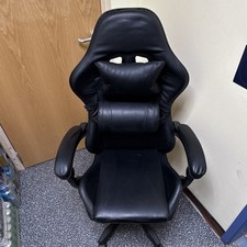 Black Faux Leather High Back Gaming Chair Swivel Lumbar Headrest Adjustable