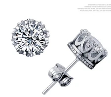 Women Men Gorgeous Round Crown Solid 925 Sterling Silver CZ Stud Earrings F22