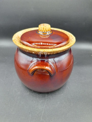 VINTAGE HULL POTTERY BROWN DRIP BEAN POT COOKIE JAR CROCK W/ LID OVEN PROOF USA
