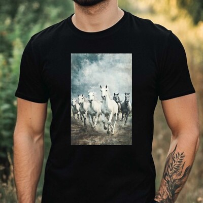 Herren T-Shirt Pferdeherde Motiv Baumwolle Größe XS bis 5XL