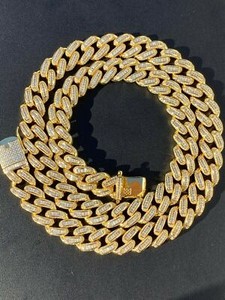 Authentic 14k Gold Plated Solid 925 Silver 12mm Baguette CZ Miami Cuban Chain Bracelet