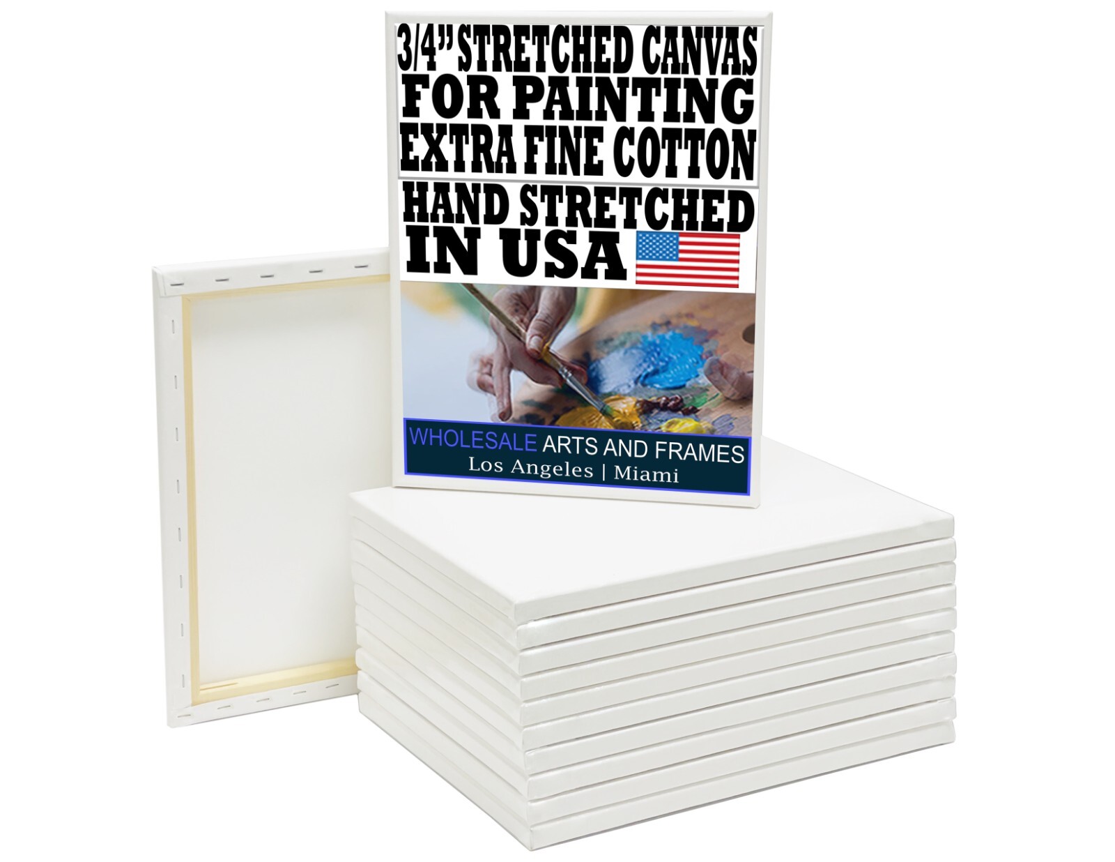 0.75" Extra Fine Cotton Artist Stretched Canvas. Many Sizes Bulk Discounts.