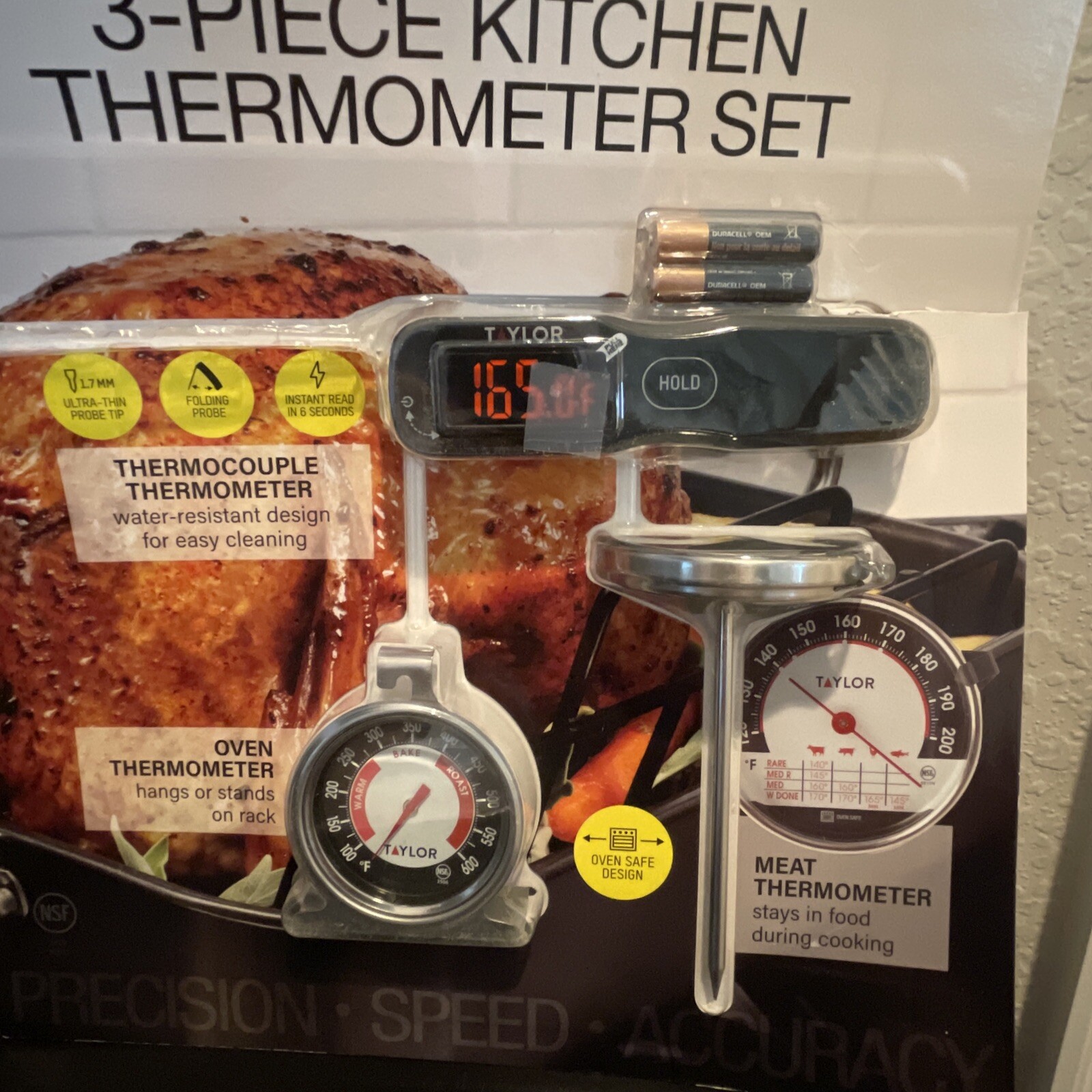 TAYLOR 3Piece Kitchen Cooking Thermometer Set Meat Oven Thermocouple