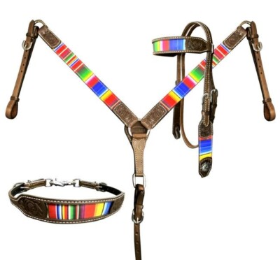 Showman RAINBOW Serape Print Browband Headstall & Breastcollar Wither Strap Set