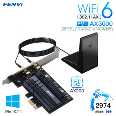 Fenvi AX200 WiFi 6 Karte | PCIe | 3000 Mbit/s | Dual-Band | Bluetooth 5.2 | Win 