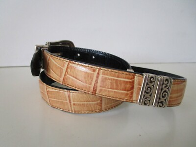 BRIGHTON Reversible Belt Black/ Blonde Leather Alligator  display picture 2