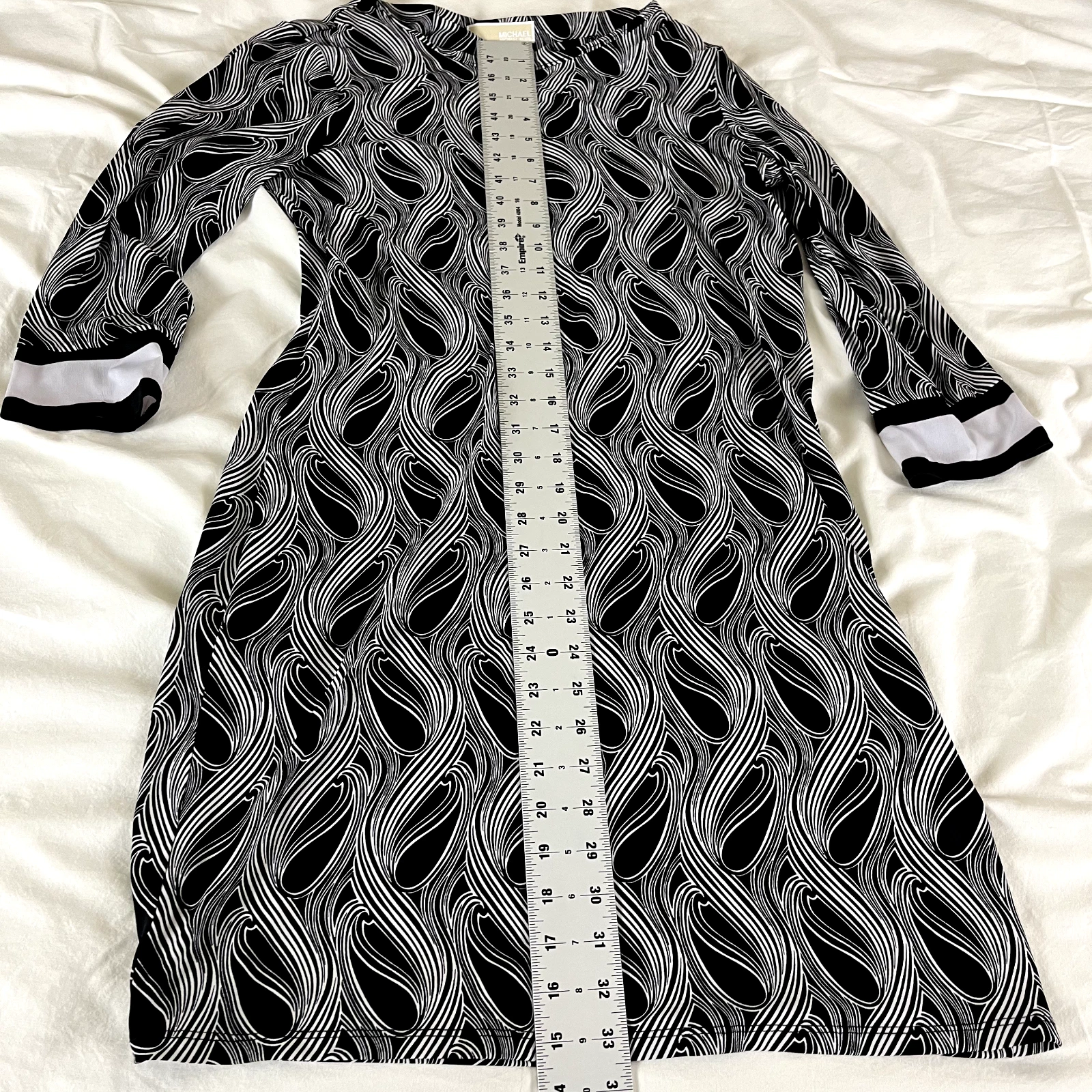 Abito Michael Kors Medium Nero e Bianco Stampa Geometrica Pullover Elasticizzato