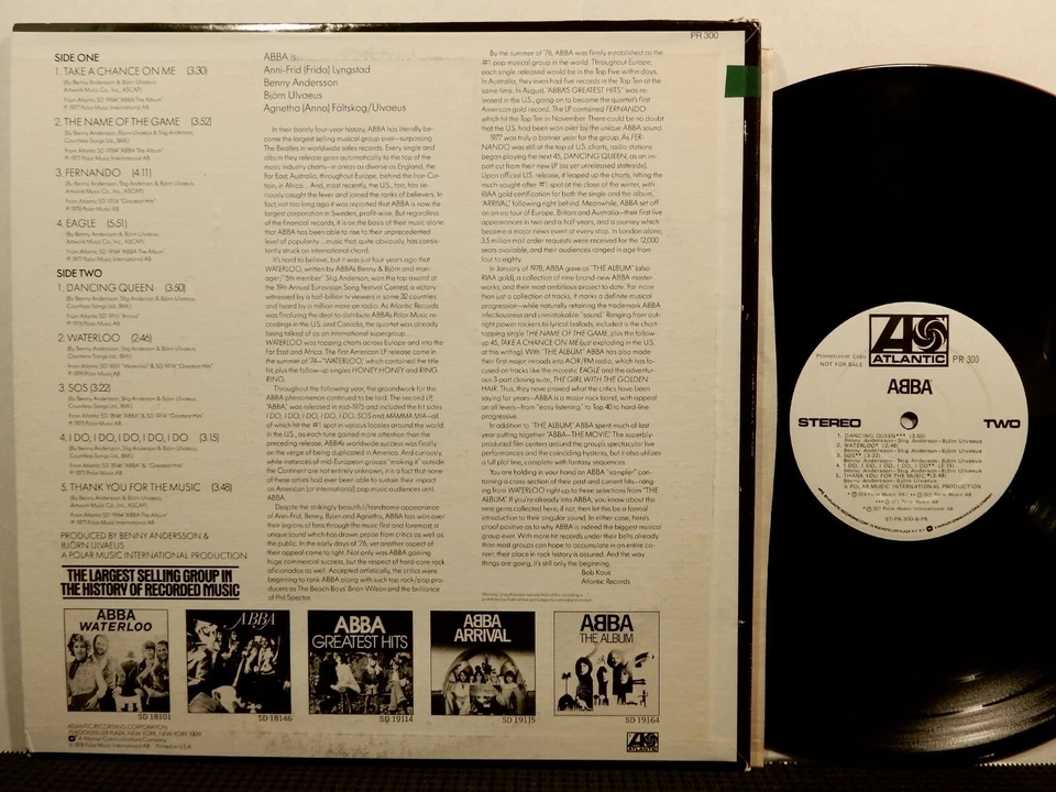 ABBA LP ATLANTIC PR-300 STEREO PROMO 1976 - Image 2 of 2