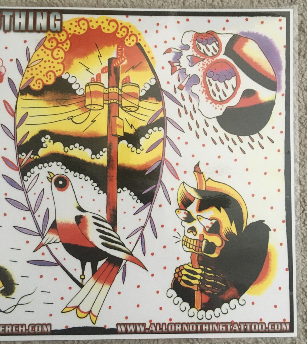 Tattoo Flash Single Sheet Print by Bucktooth Timmy Skulls
